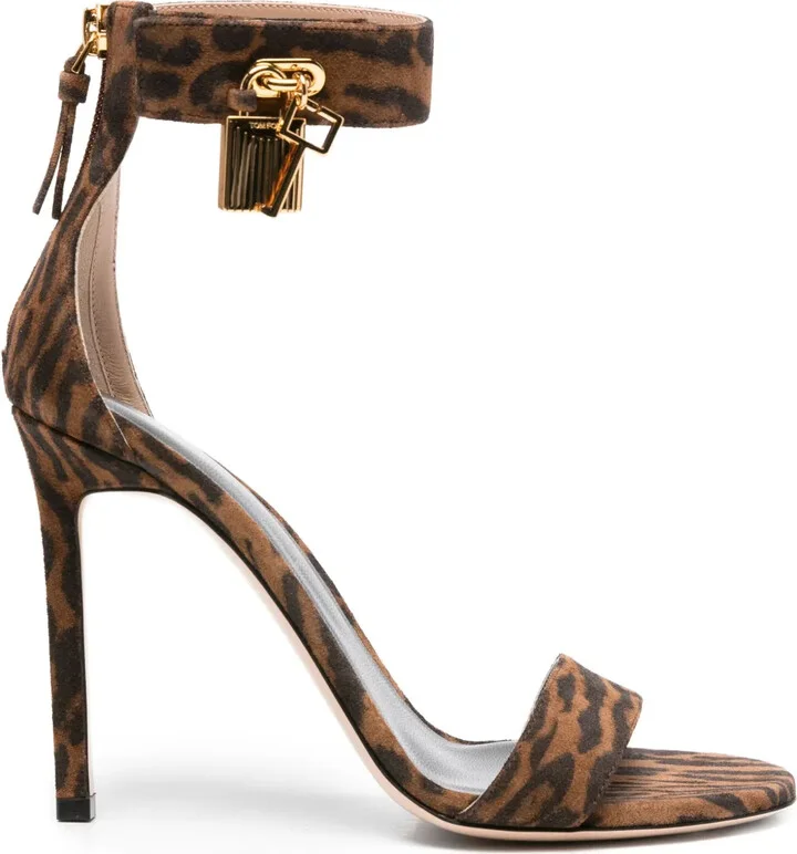 105mm Padlock-Detail Leopard-Print Sandals