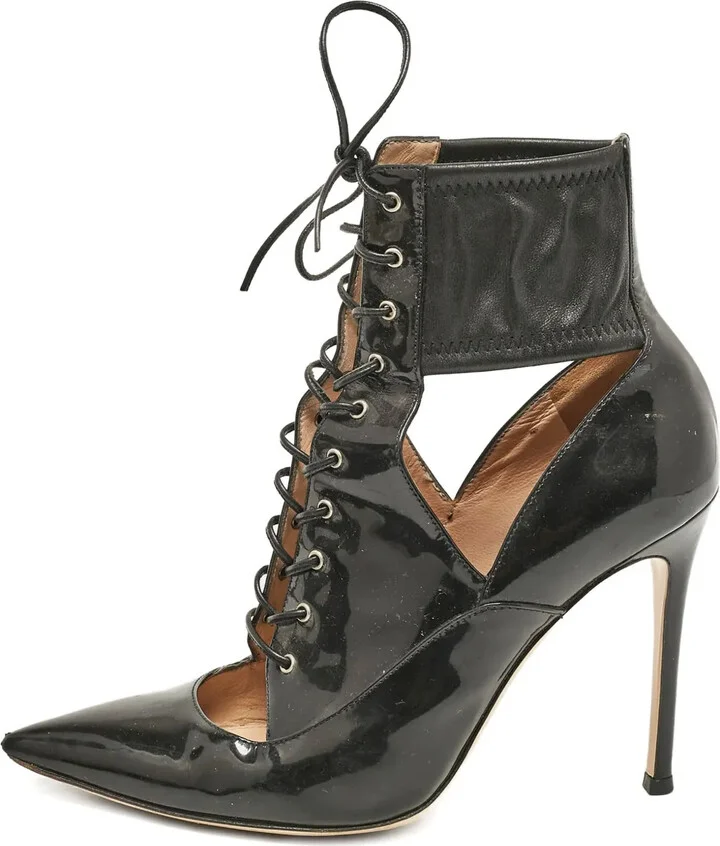 105mm Patent-Leather Lace-Up Boots