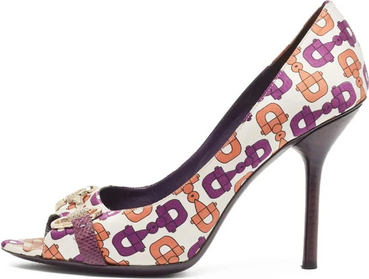 105mm Peep-Toe Patterned Pumps