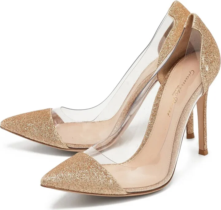 105mm Plexi glittered pointed-toe heels