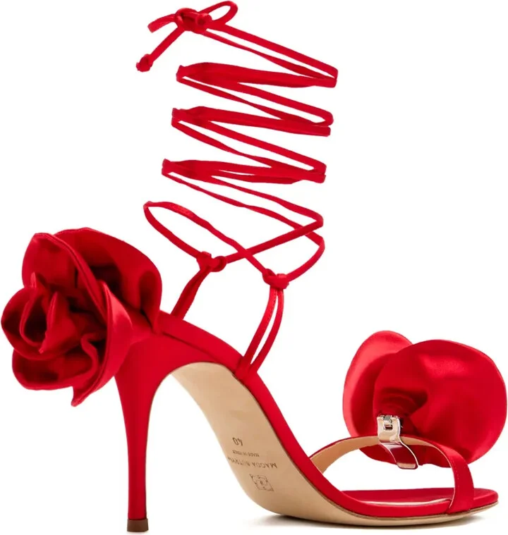 105mm Rose-Detail Lace-Up Sandals - Image 3