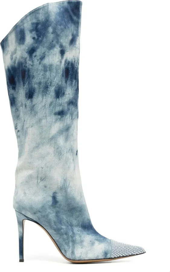 105mm Snow-Printed Denim Boots