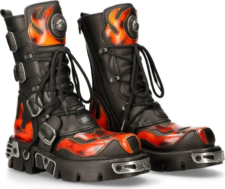 107-S1 Skull Goth Lace Up Boots