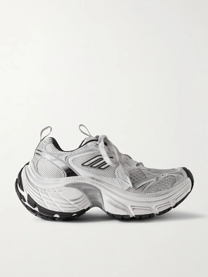 10XL Distressed Metallic Mesh and Leather Sneakers