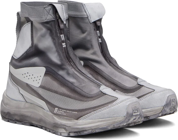 11 by Boris Bidjan Saberi Gray Salomon Edition Bamba 2 High V2 Sneakers - Image 4