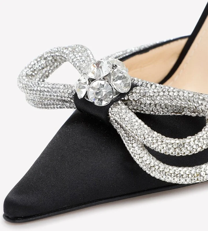 110 Crystal Embellished Double Bow Satin Pumps - Image 3