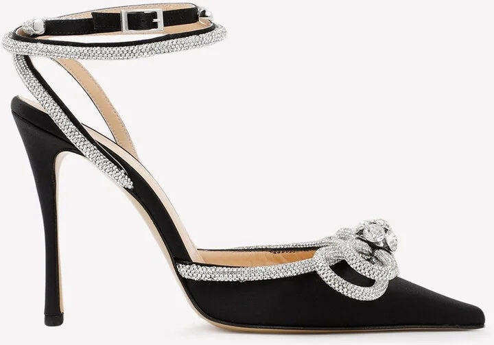110 Crystal Embellished Double Bow Satin Pumps