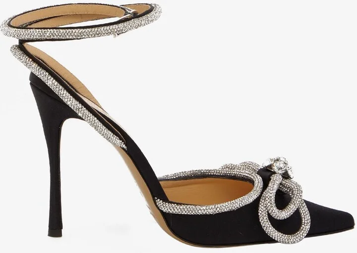 110 Double Bow Crystal-Embellished Satin Pumps