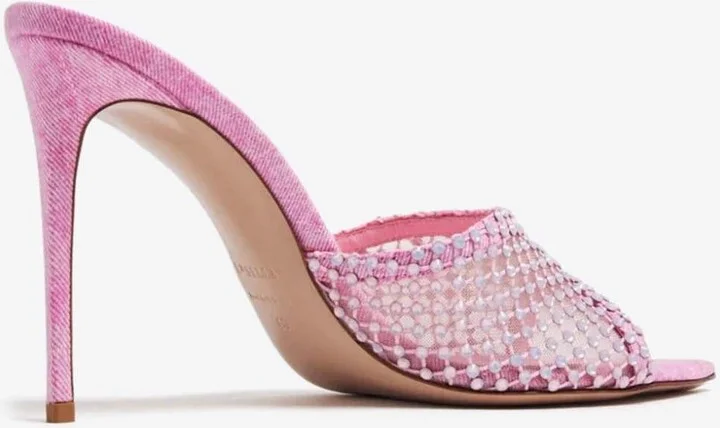 110 Leather Fishnet Crystal Mules - Image 2