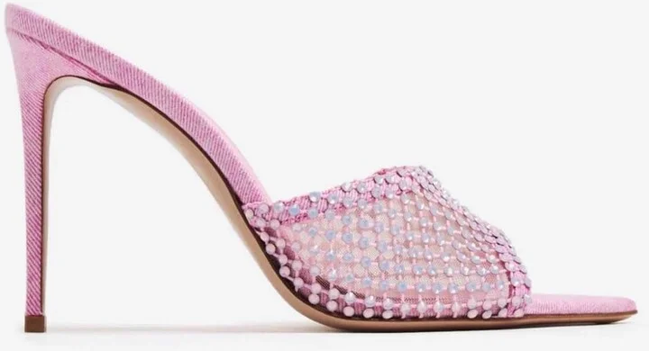 110 Leather Fishnet Crystal Mules