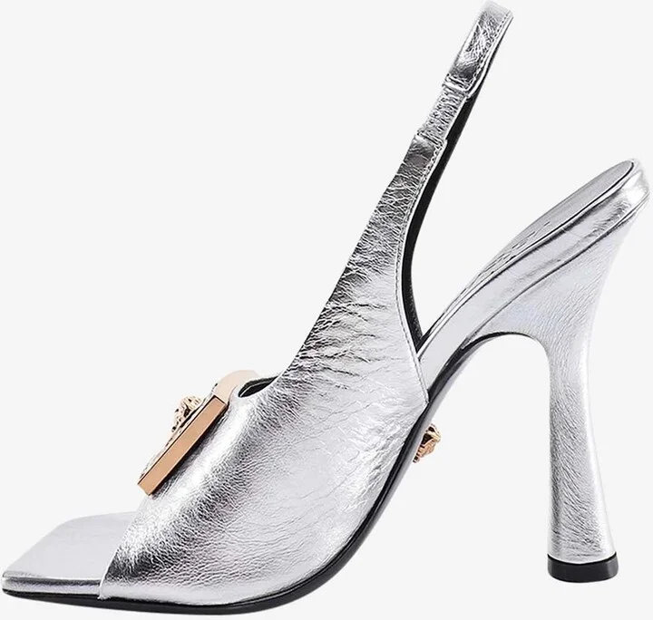 110 Medusa Crystal-Embellished Slingback Sandals in Metallic Leather - Image 2