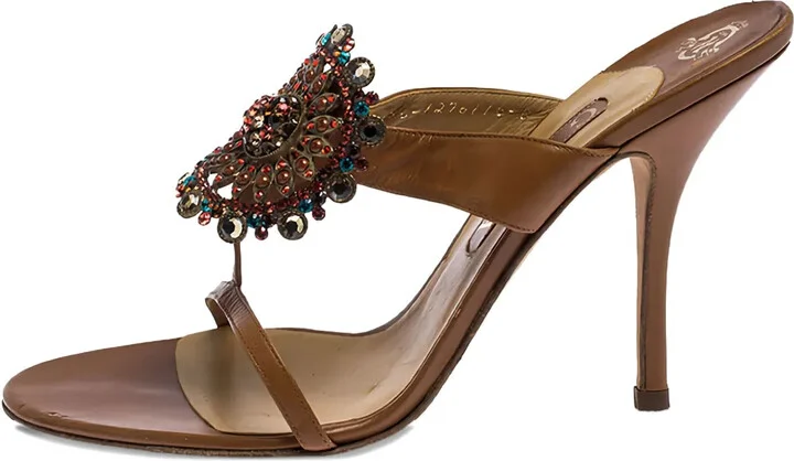 110mm Bead-Embellishment Heeled Sandals