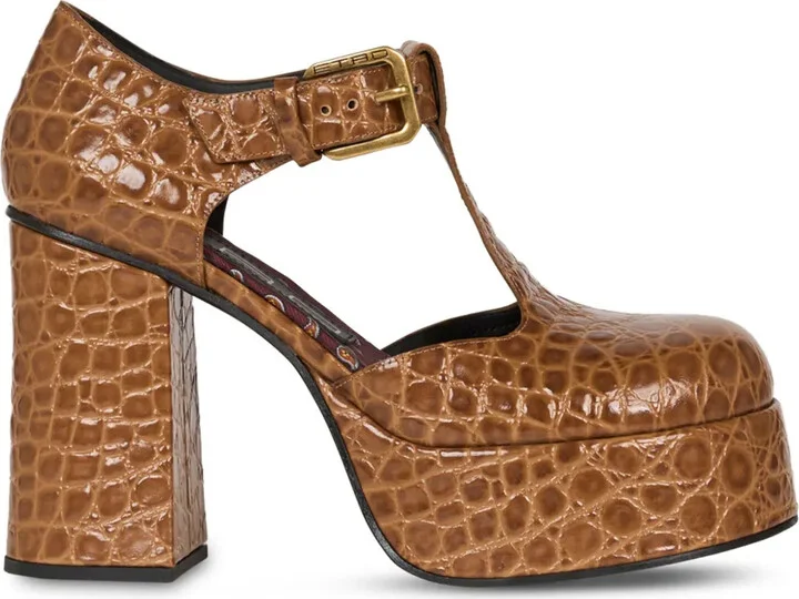 110mm Crocodile-Embossed Platform Pumps