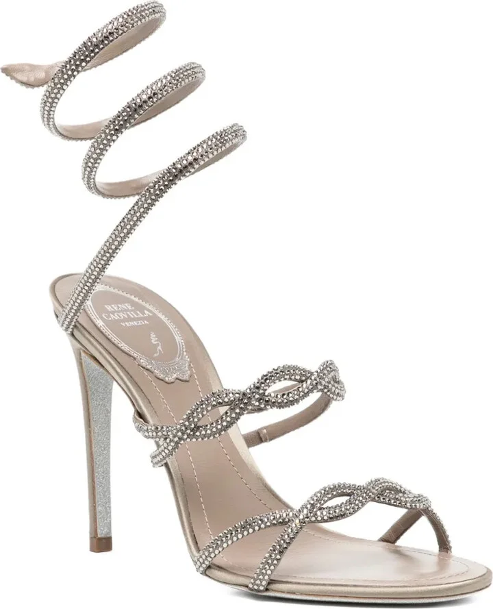110mm Crystal-Embellished Spiral-Wrap Sandals - Image 2