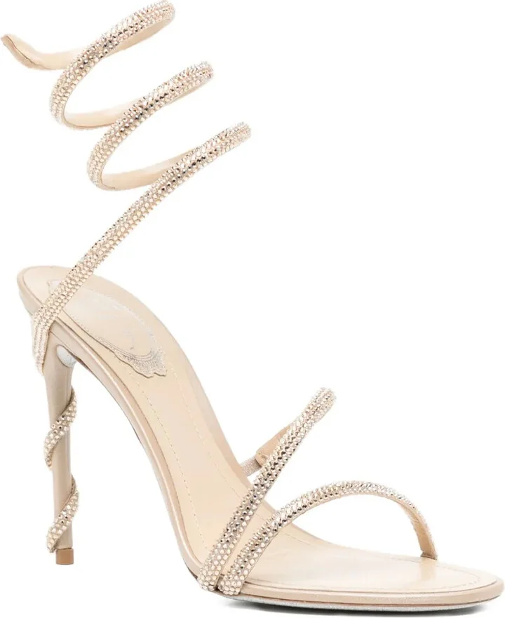 110mm Crystal-Embellished Spiral-Wrap Sandals - Image 2