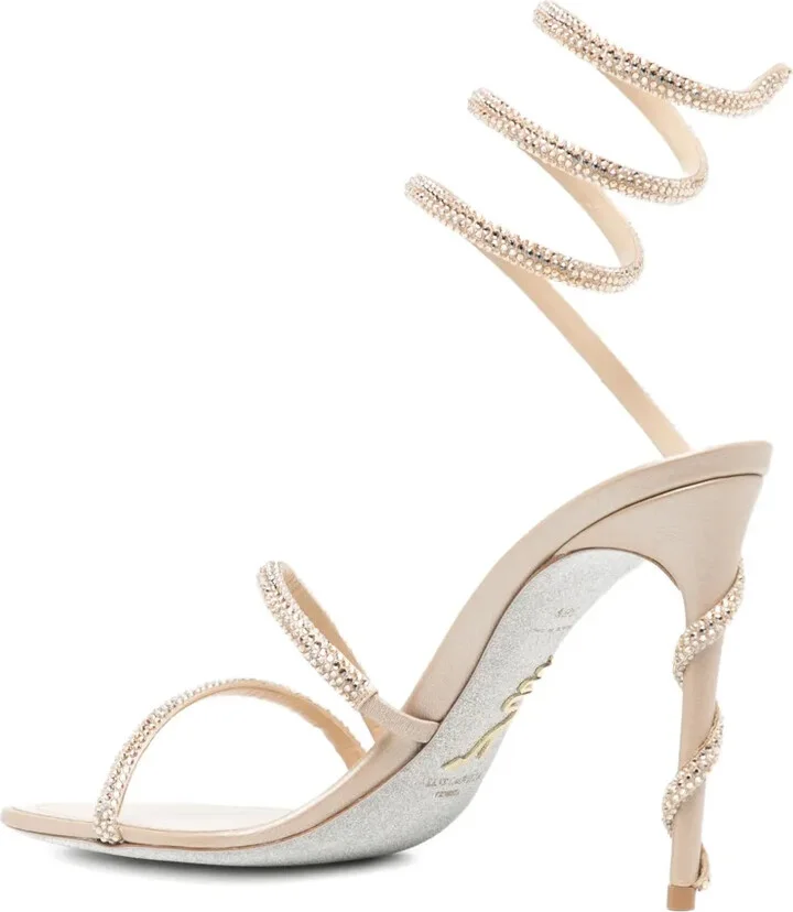 110mm Crystal-Embellished Spiral-Wrap Sandals - Image 3