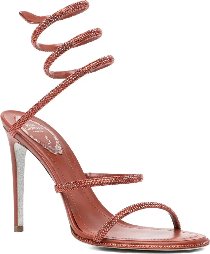 110mm Crystal-Embellished Spiral-Wrap Sandals - Image 2