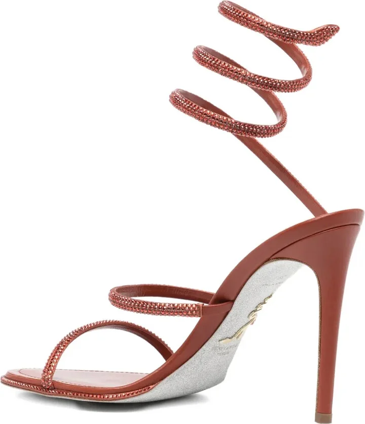 110mm Crystal-Embellished Spiral-Wrap Sandals - Image 3