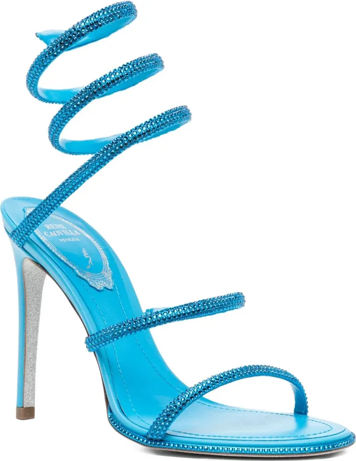 110mm Crystal-Embellished Spiral-Wrap Sandals - Image 2