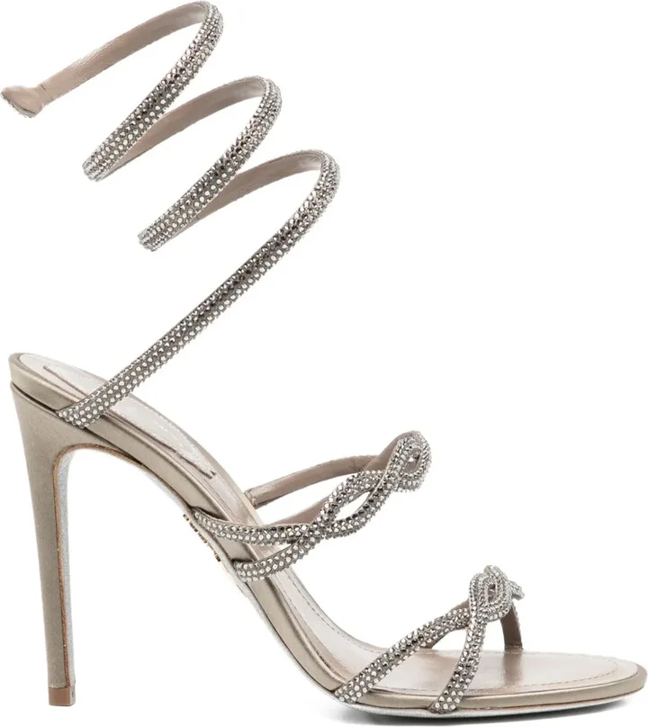 110mm Crystal-Embellished Spiral-Wrap Sandals
