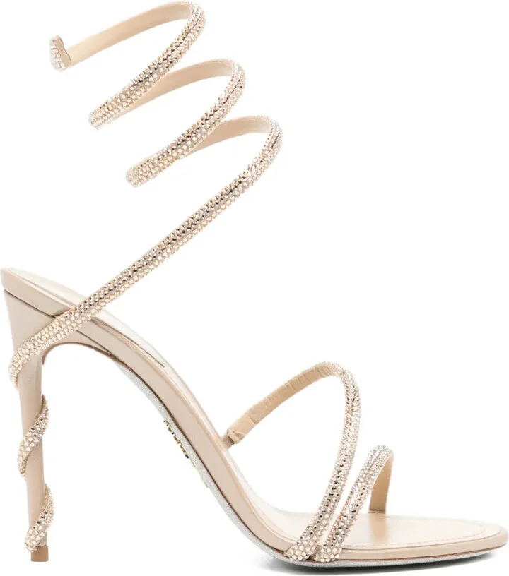 110mm Crystal-Embellished Spiral-Wrap Sandals
