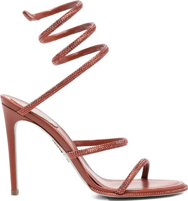110mm Crystal-Embellished Spiral-Wrap Sandals