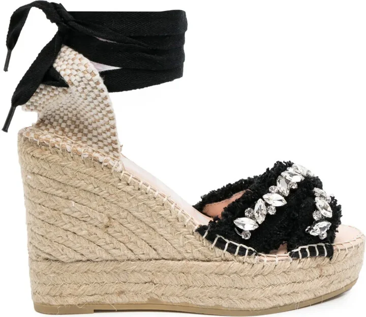 110mm Crystal-Embellished Wedge Espadrilles