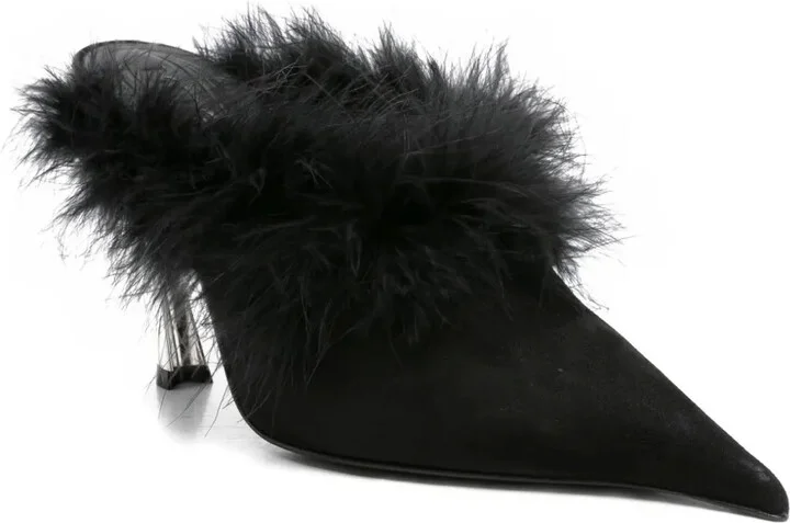 110mm Feather-Trim Pointed-Toe Mules - Image 2
