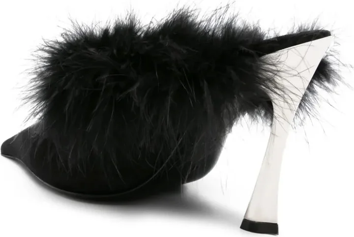 110mm Feather-Trim Pointed-Toe Mules - Image 3