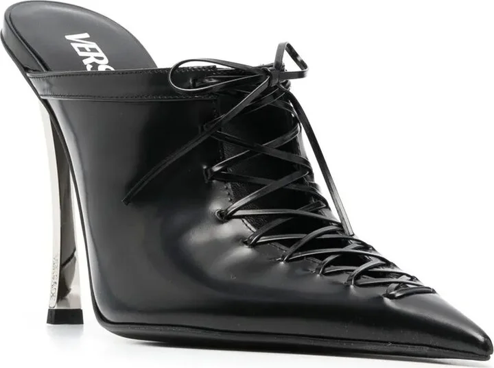 110mm Lace-Up Leather Mules - Image 2