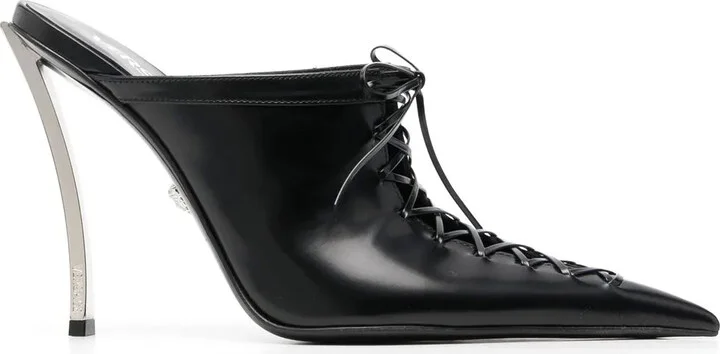 110mm Lace-Up Leather Mules