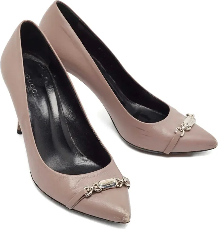 110mm Leather Chain-Detail Pumps - Image 3