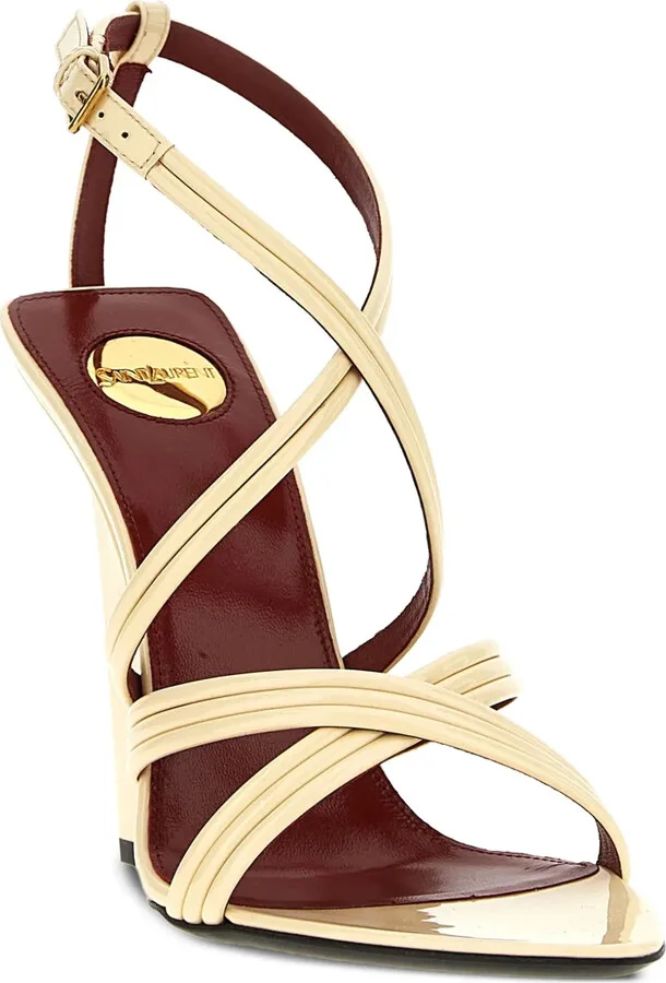 110mm Leather Cross-Strap Wedge Sandals - Image 2