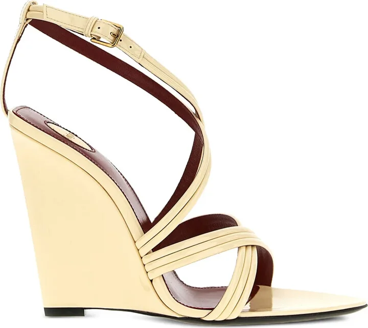 110mm Leather Cross-Strap Wedge Sandals