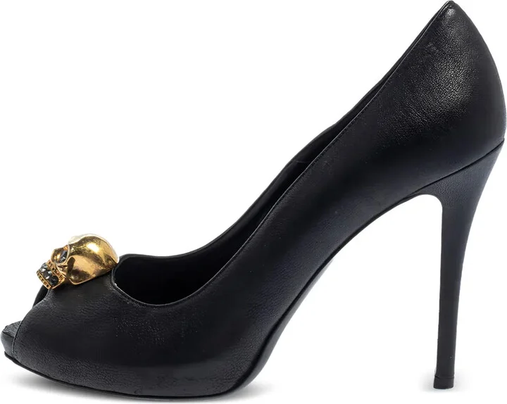 110mm Skull-Embellished Peep-Toe Pumps