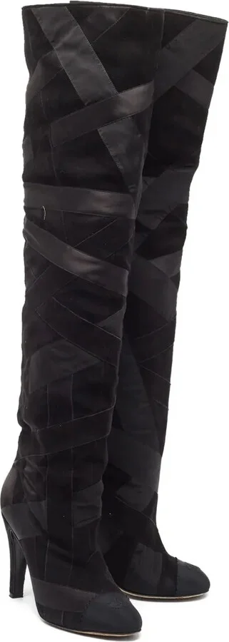 110mm Suede Patchwork-Detail Boots - Image 2