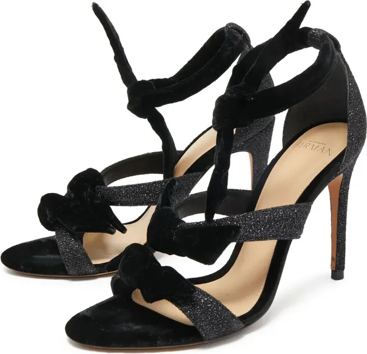 110mm Velvet Bow-Detail Glitter Sandals - Image 2