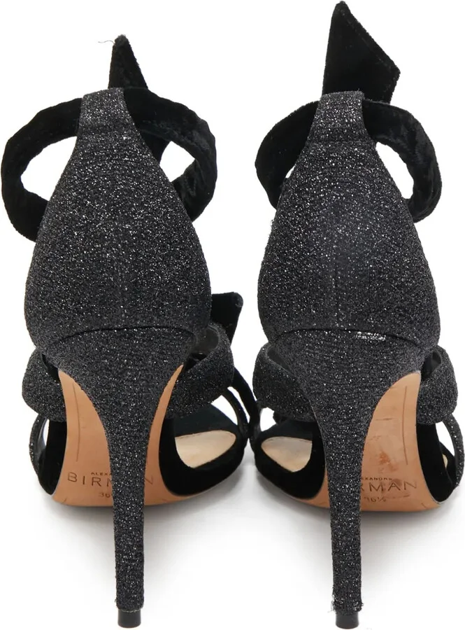 110mm Velvet Bow-Detail Glitter Sandals - Image 3