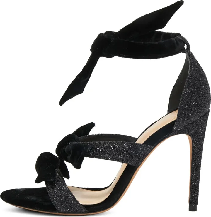 110mm Velvet Bow-Detail Glitter Sandals
