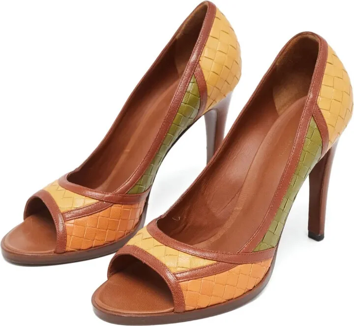 110mm Woven Leather Peep-Toe Pumps - Image 2
