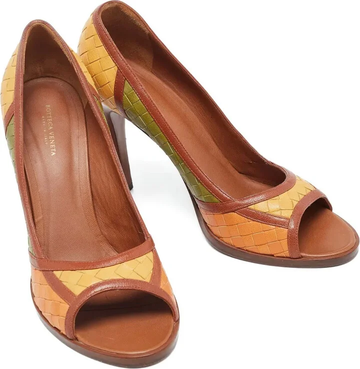 110mm Woven Leather Peep-Toe Pumps - Image 3