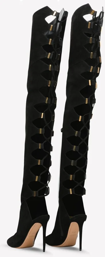 115 Lace-up Suede Leather Knee-High Boots - Image 2