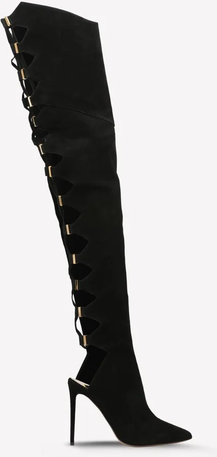 115 Lace-up Suede Leather Knee-High Boots