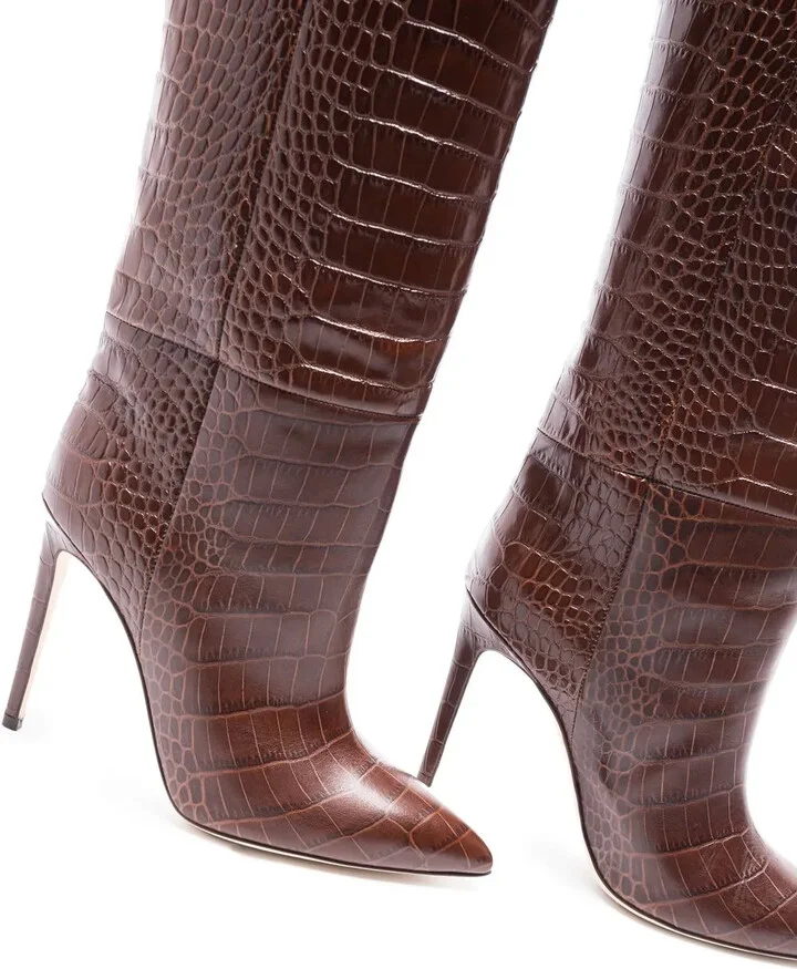 115mm Crocodile-Effect Knee Boots - Image 4