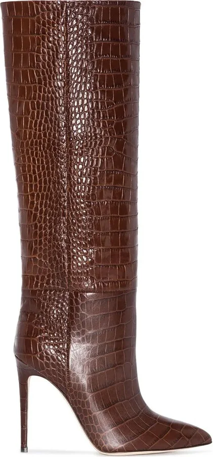 115mm Crocodile-Effect Knee Boots