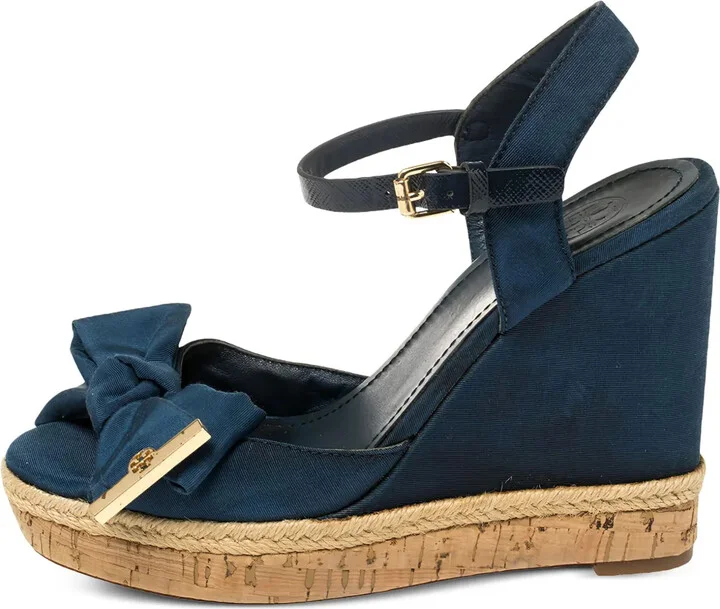 115mm Pre-Owned Bow-Detail Wedge Sandals