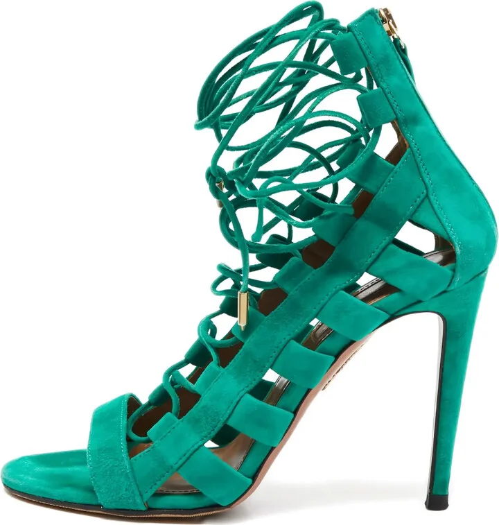 115MM pre-owned lace-up cage sandals