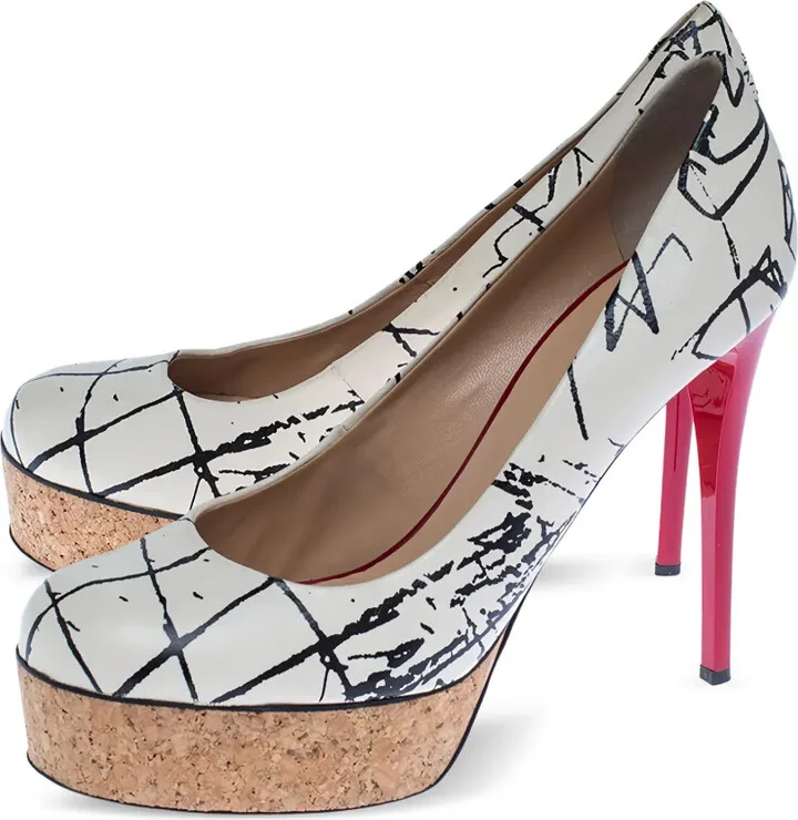 120mm Abstract-Pattern Print Heeled Pumps - Image 2