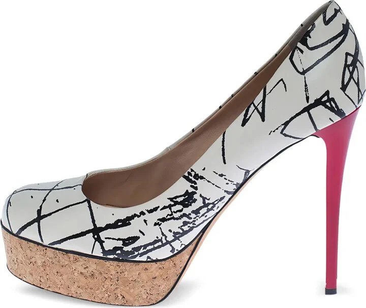 120mm Abstract-Pattern Print Heeled Pumps