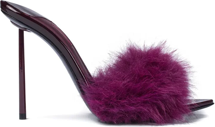 120mm Bella feather-embellished patent-leather mules